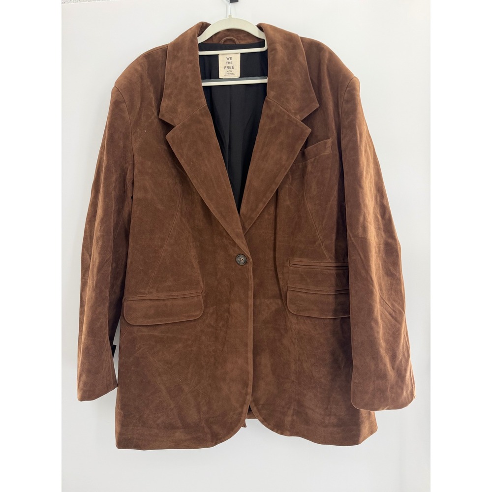 Free People We The Free Paper Cut Womens Faux Suede Oversized Blazer Brown Sz XL